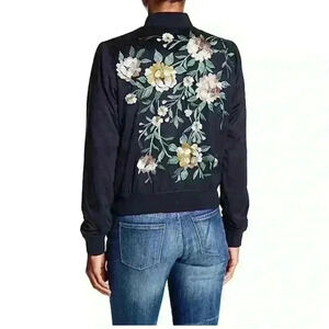 Bagatelle Faux-Suede Embroidered Bomber Jacket sz small S